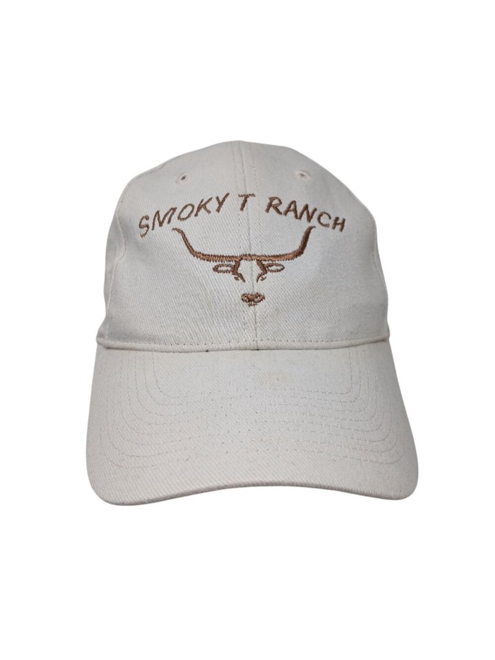 Vintage Smoky T Ranch Embroidered Cotton Cap Beige Otto Headwear Adj #D-7